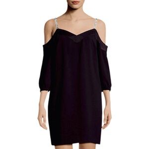Trina Turk SARIKA Cold Shoulder Dress in BLACK | Rhinestone Straps